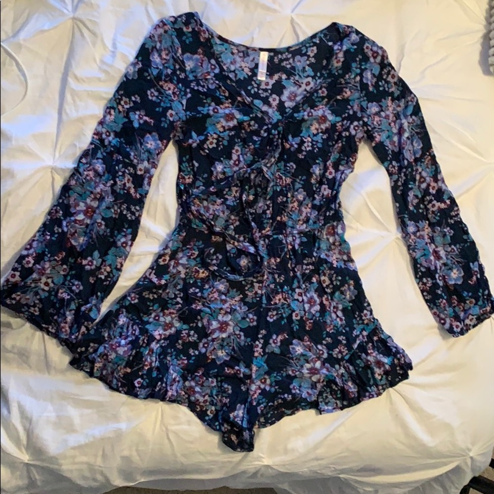 Long sleeve flare floral romper
